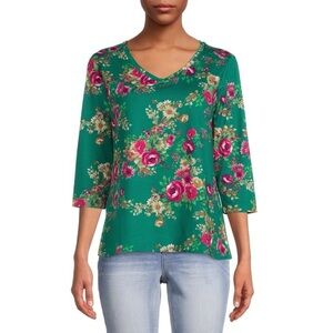The Pioneer Woman long sleeve floral green v-neck shirt small oversized